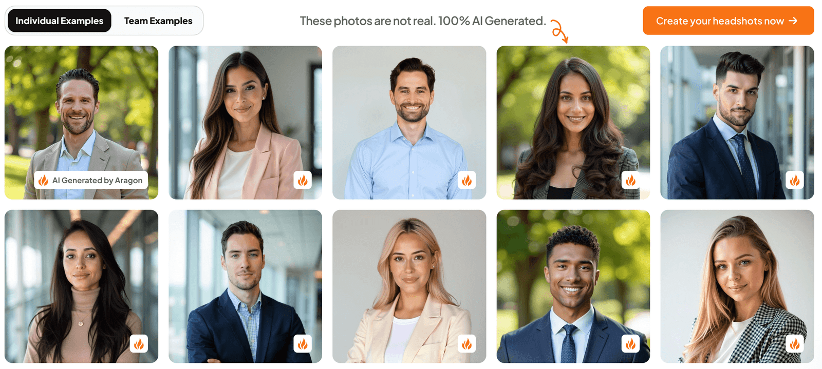 image of examples of headshots using aragon.ai